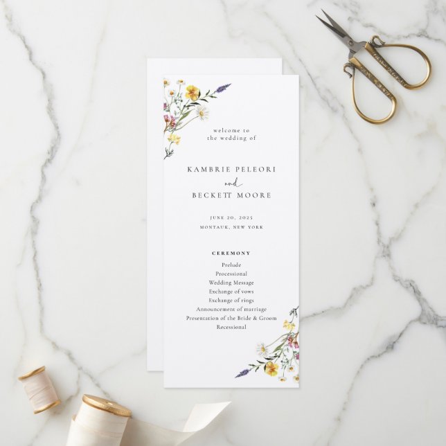 Wild Meadow Floral Wedding Program (Front/Back In Situ)