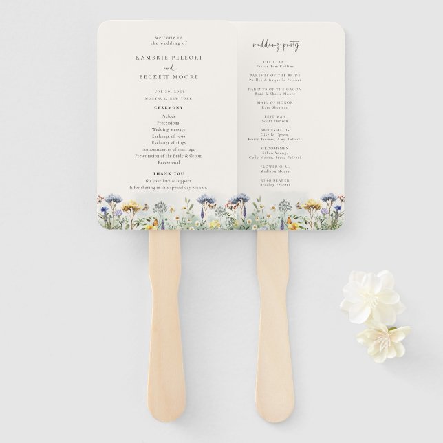 Wild Meadow Floral Wedding Program Hand Fan (Front and Back)