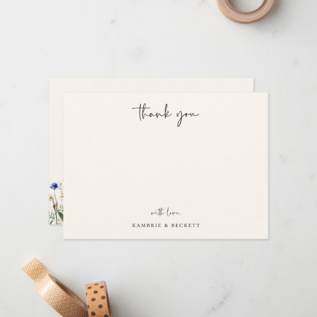 Wild Meadow Floral Wedding Thank You Note Card (Front/Back In Situ)