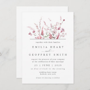Wild Meadow Flower Dusty Rose Pink Minimal Wedding Invitation