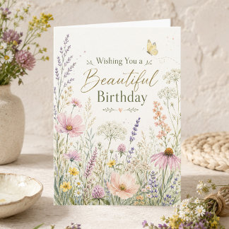 Wild Meadow Flowers Watercolor Birthday Folded Card