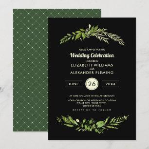 Wild Meadow Green Black Botanical Wedding Invitation