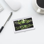Wild Meadow | Green & Black Personalized Business Card Holder<br><div class="desc">Elegant botanical business card holder features your name and/or business name framed by a border of lush watercolor leaves in shades of fern and forest green,  on a rich black background. Matching business cards and accessories also available.</div>