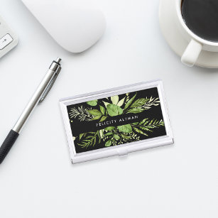 Wild Meadow   Green & Black Personalized Business Card Holder