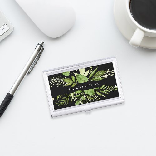 Wild Meadow  Green  Black Personalized Business Card Holder