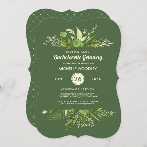 Wild Meadow  Green Botanical Bachelorette Party Invitation