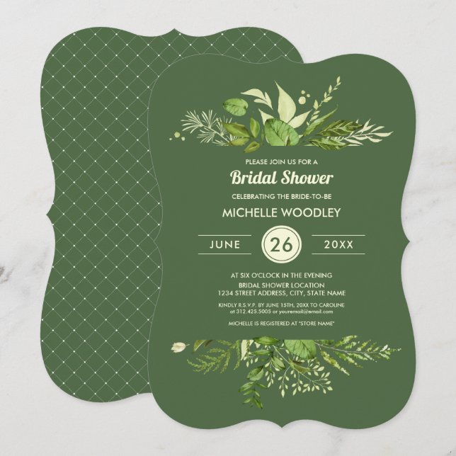 Wild Meadow | Green Botanical Bridal Shower Invitation (Front/Back)