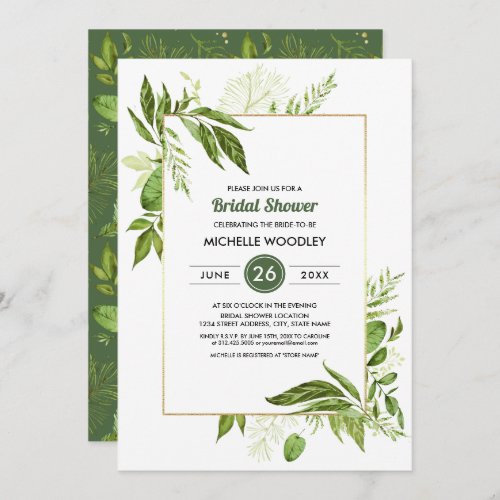 Wild Meadow  Green Botanical Bridal Shower Invitation
