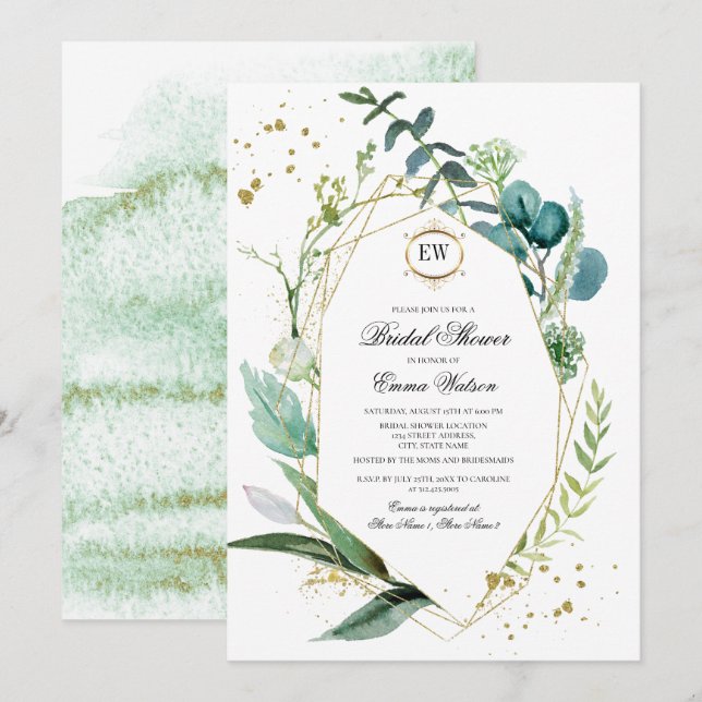 Wild Meadow | Green Botanical Bridal Shower Invitation (Front/Back)