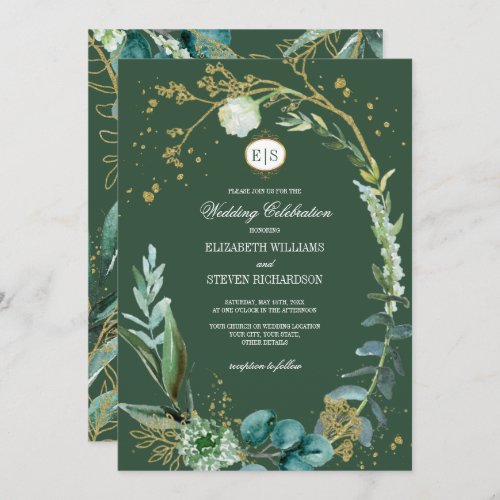 Wild Meadow  Green Botanical Geometric Wedding Invitation