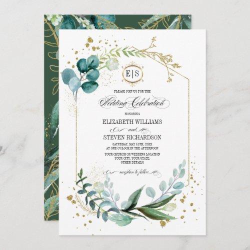 Wild Meadow  Green Botanical Geometric Wedding Invitation