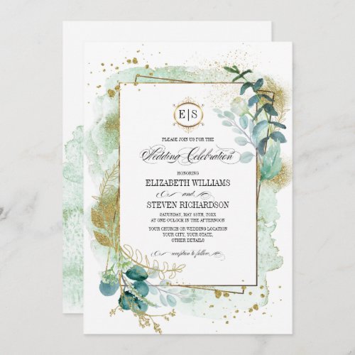 Wild Meadow  Green Botanical Geometric Wedding Invitation