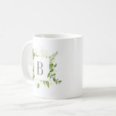 Wild Meadow Green Botanical Monogram Coffee Mug (Front Left)