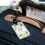 Wild Meadow | Green Botanical Monogram Luggage Tag<br><div class="desc">Elegant watercolor botanical luggage tag features your single initial monogram and name in classic off-black lettering,  framed by lush green leaves and foliage. Personalize the reverse side with your contact information in white lettering on a coordinating deep charcoal background.</div>