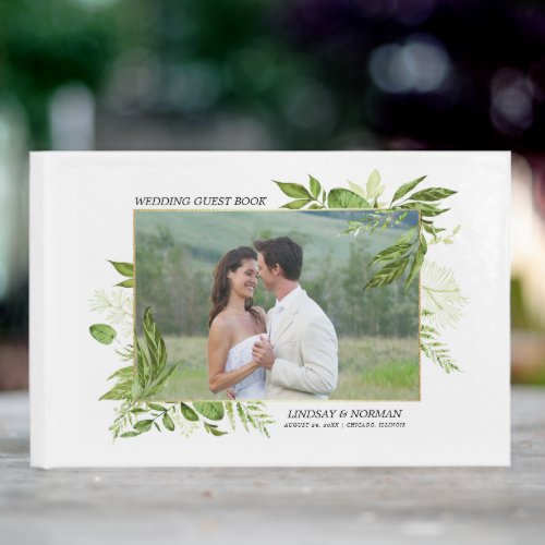 Wild Meadow  Green Botanical  Photo Wedding Guest Book