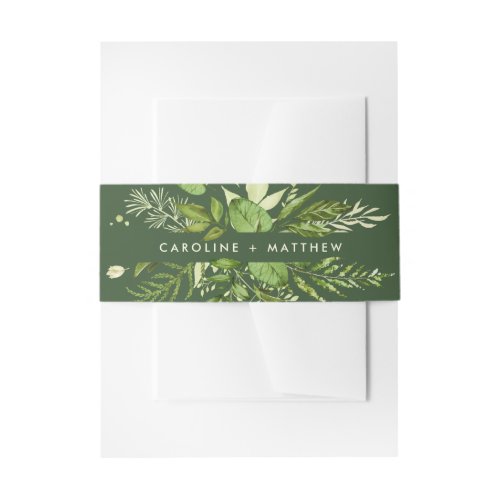 Wild Meadow  Green Botanical Watercolor Wedding Invitation Belly Band