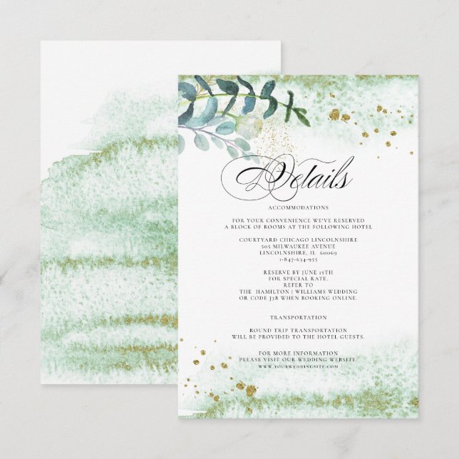Wild Meadow | Green Botanical Wedding Details Card (Front/Back)