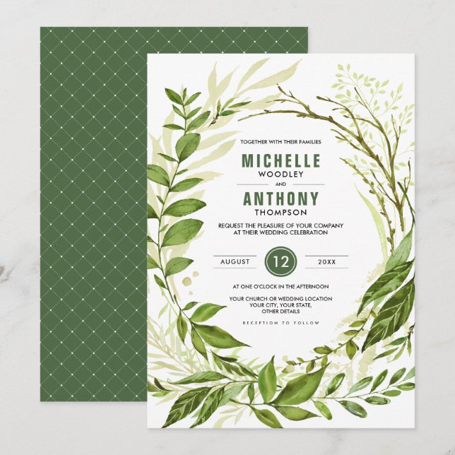Wild Meadow | Green Botanical Wedding Invitation (Front/Back)