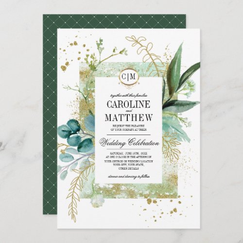Wild Meadow  Green Botanical Wedding  Invitation