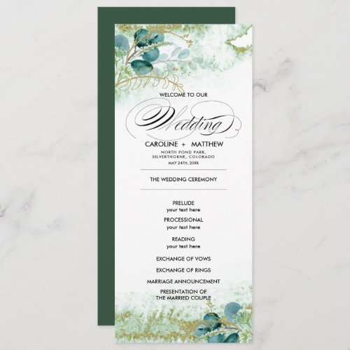 Wild Meadow  Green Botanical Wedding Program Card