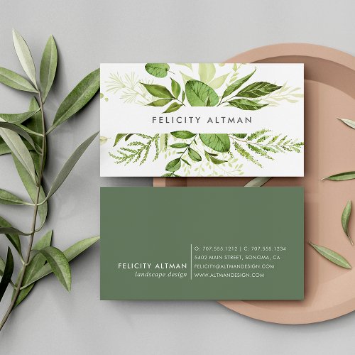Wild Meadow  Green Watercolor Botanical Business Card