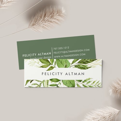 Wild Meadow  Green Watercolor Botanical Mini Business Card