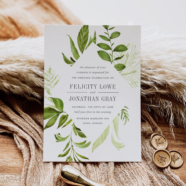 Wild Meadow Green Watercolor Botanical Wedding Invitation (Creator Uploaded)