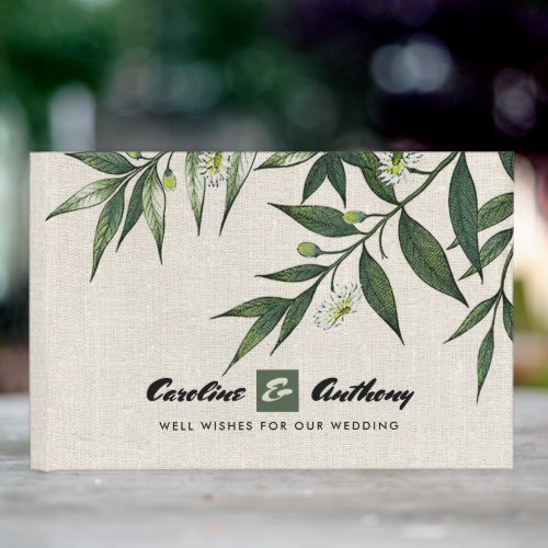 Wild Meadow  Greenery Botanical Burlap Wedding Guest Book