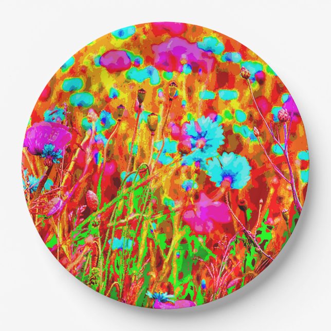 Wild Meadow in Bloom Pop Art Paper Plates (Front)