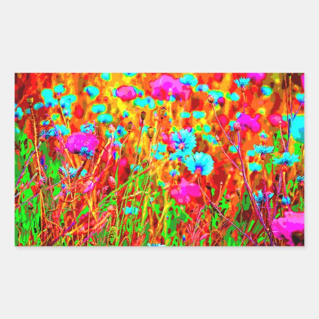 Wild Meadow in Bloom Pop Art Rectangular Sticker (Front)