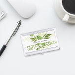 Wild Meadow | Personalized Case For Business Cards<br><div class="desc">Elegant botanical business card holder features your name and/or business name framed by a border of lush watercolor leaves in shades of fern and forest green,  on a crisp white background. Matching business cards and accessories also available.</div>