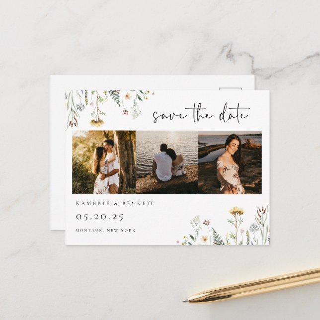 Wild Meadow Photo Save The Date Postcard (Front/Back In Situ)