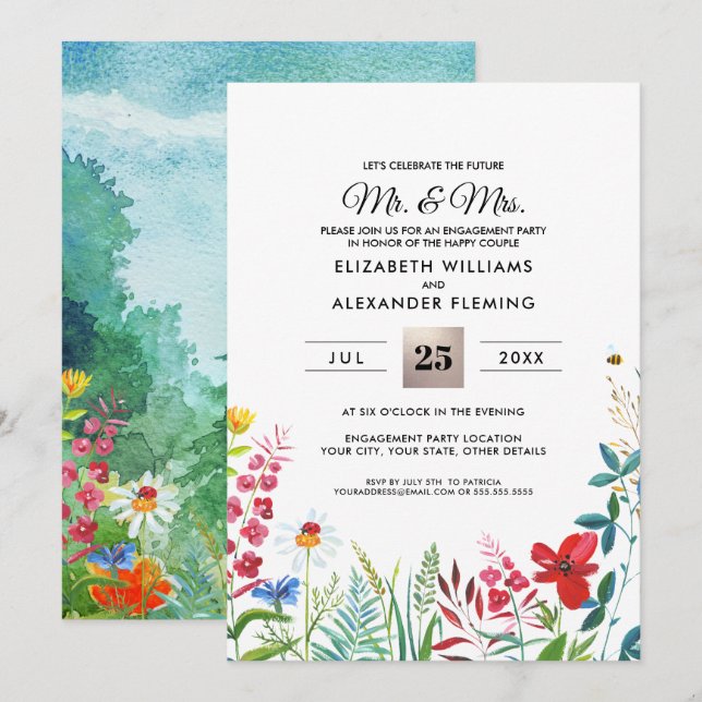 Wild Meadow Summer Forest Engagement Party Invites (Front/Back)