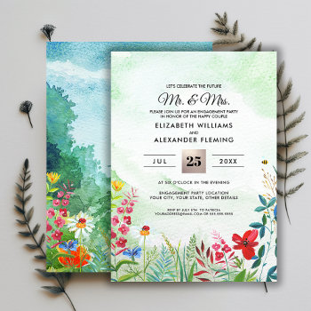Wild Meadow Summer Forest Engagement Party Invites by YourWeddingDay at Zazzle