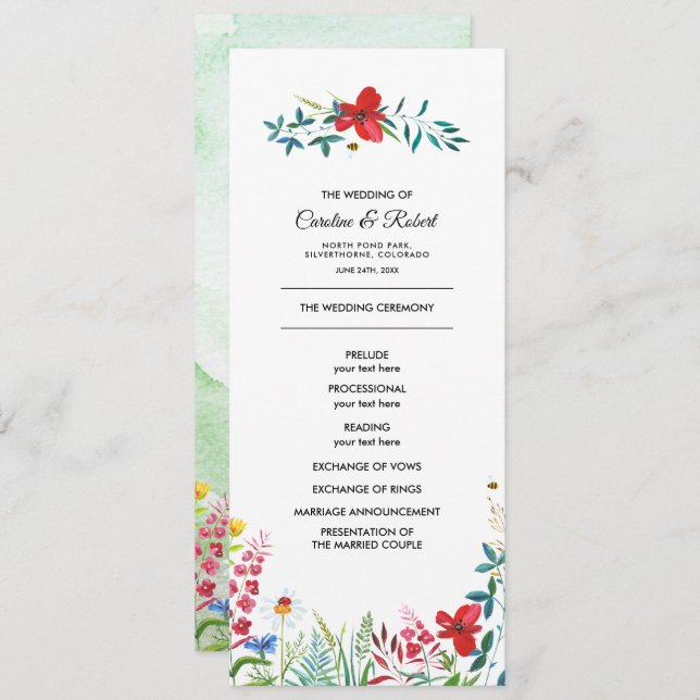 Wild Meadow | Summer Wildflowers Wedding Program (Front/Back)