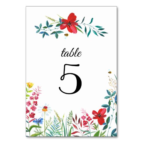 Wild Meadow  Wildflowers Wedding Table Numbers