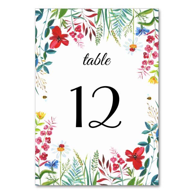 Wild Meadow | Wildflowers Wedding Table Numbers (Front)
