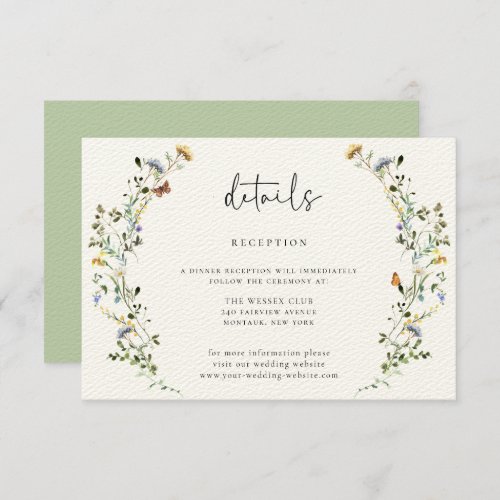 Wild Meadow Wreath Wedding Details Enclosure Card