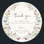 Wild Meadow Wreath Wedding Thank You Classic Round Sticker<br><div class="desc">Watercolor wildflower wreath,  wedding thank you favor stickers.</div>