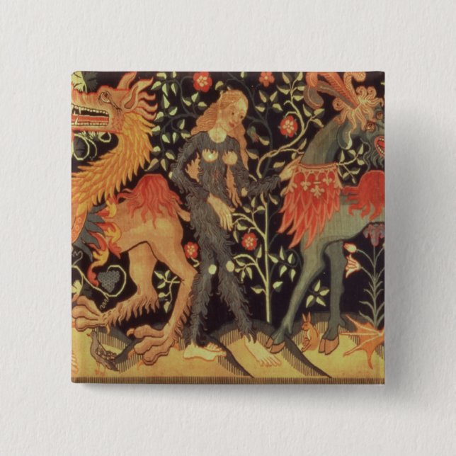 Wild Men and Animals, tapestry, 15th century Button (Front)