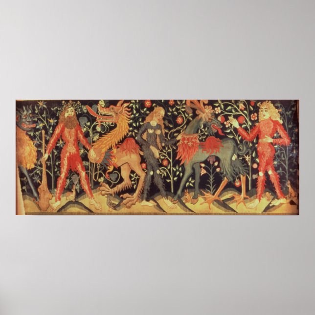 Wild Men and Animals, tapestry, 15th century Poster (Front)