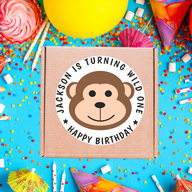  Wild Monkey Jungle Safari Animal Kids Birthday  Classic Round Sticker (Creator Uploaded)