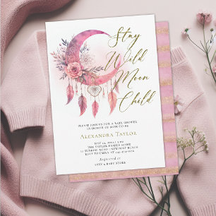 Wild Moon Child Boho Dreamcatcher Baby Girl Shower Invitation