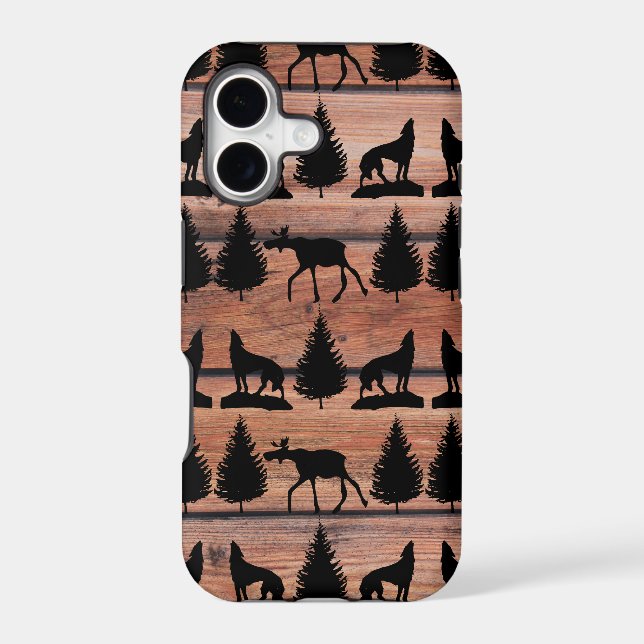 Wild Moose Wolf Wilderness Mountain Cabin Rustic Iphone Case (Back)