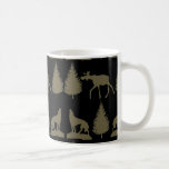 Wild Moose Wolves Pine Trees Rustic Tan Black Coffee Mug at Zazzle