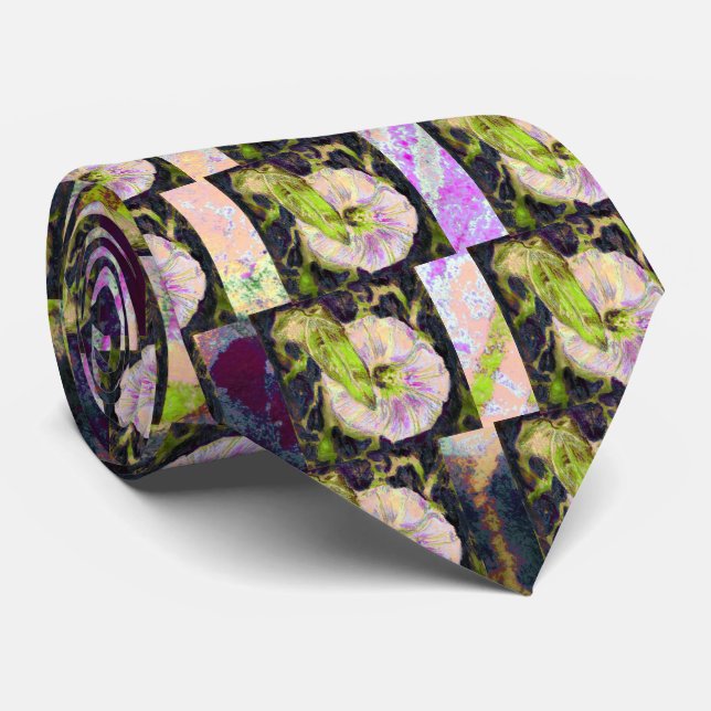 Wild Morning Glory Pink Green Delicate Pattern Neck Tie (Rolled)