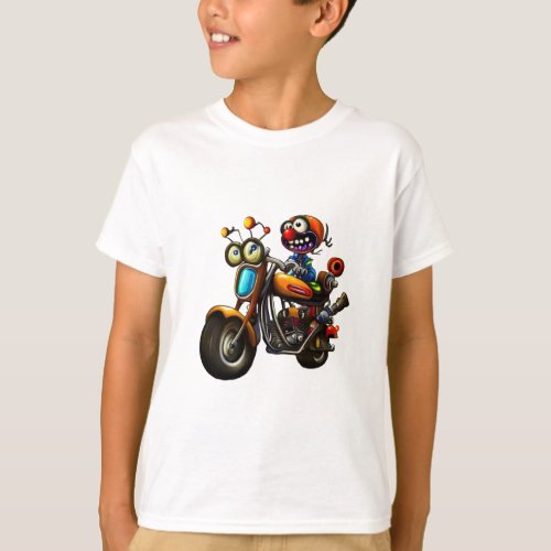 Wild Motorcycle Ride Cartoon T_Shirt
