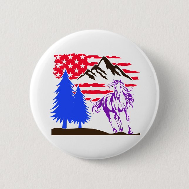 Wild Mountain Horse Galloping Button (Front)