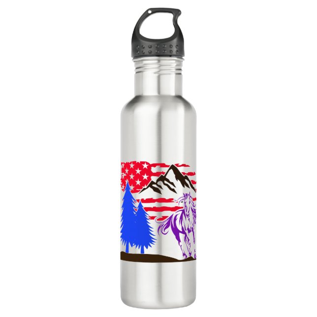 Wild Mountain Horse Galloping Stainless Steel Water Bottle (Front)
