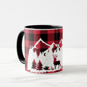 Wild Mountain Scene Red Buffalo Check Mug